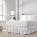 Easy Fit Pom Pom Elastic Wrap Around Bed Skirt, Easy On/Off Dust Ruffle (18 Inch Drop), Twin/Full, White