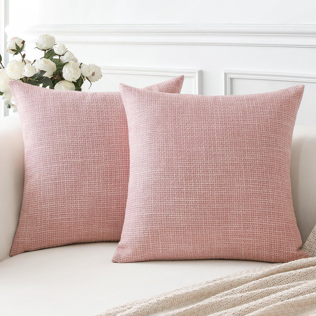 Otostar Linen Throw Pillow Covers Set Of 2 Decorative Square Pillowcases Cushion Covers 18X18 Inch For Home Decor Sofa Bedroom Car 45 X 45 Cm Pink