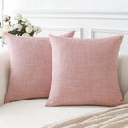 Otostar Linen Throw Pillow Covers Set Of 2 Decorative Square Pillowcases Cushion Covers 18X18 Inch For Home Decor Sofa Bedroom Car 45 X 45 Cm Pink