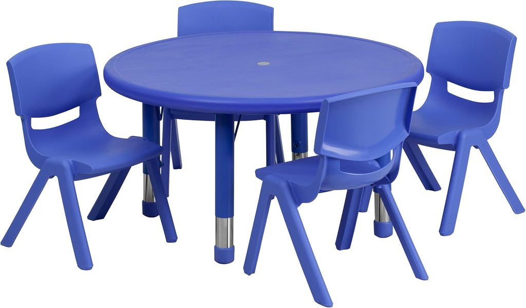 33 Round Blue Plastic Height Adjustable Activity Table