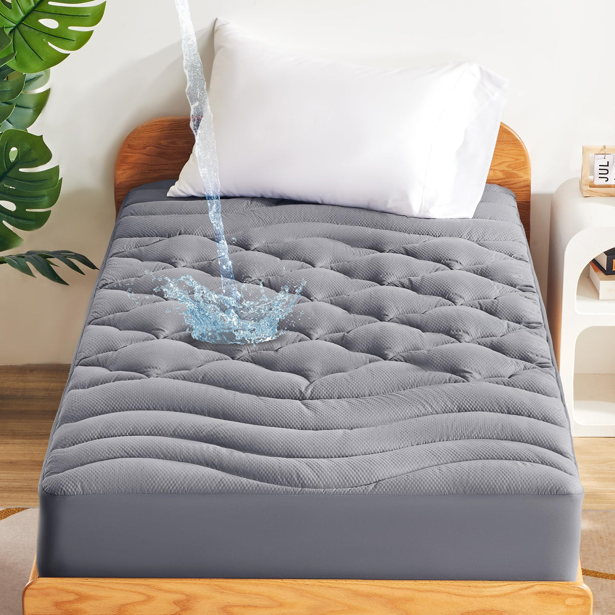 Sonive Waterproof Mattress Pad Dorm Bedding - Soft Quilted Fitted Mattress Cover, Deep Pocket Mattress Protector Up To 21 Inches