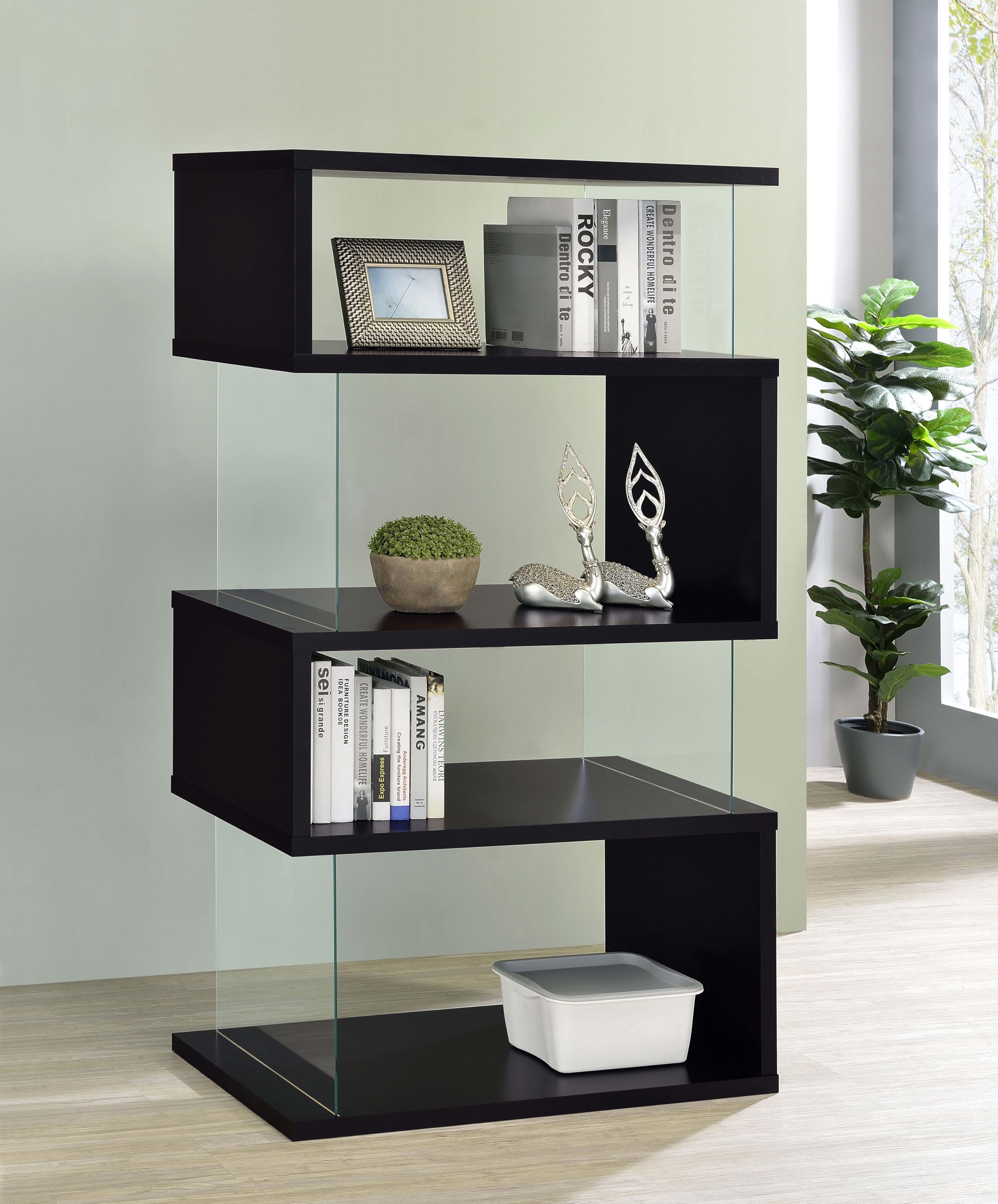 Coaster Home Furnishings Emelle 63-inch 4-Shelf Glass Panel Bookshelf Black