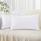 Decoruhome Chenille Soft Spring Throw Pillow Covers 12X20 Set Of 2, Lumbar Velvet Farmhouse Pillow Covers, Decorative Pillow Covers With Stitched Edge For Couch Sofa Bed, White