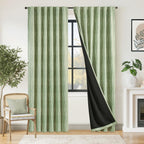 Jinchan 100% Blackout Boho Curtains Moon Phases Printed Bedroom Curtains 90 Inches Long Sage Green Drapes Rod Pocket Back Tab Thermal Insulated Curtains For Nursery Window Drapes Curtain Set 2 Panels