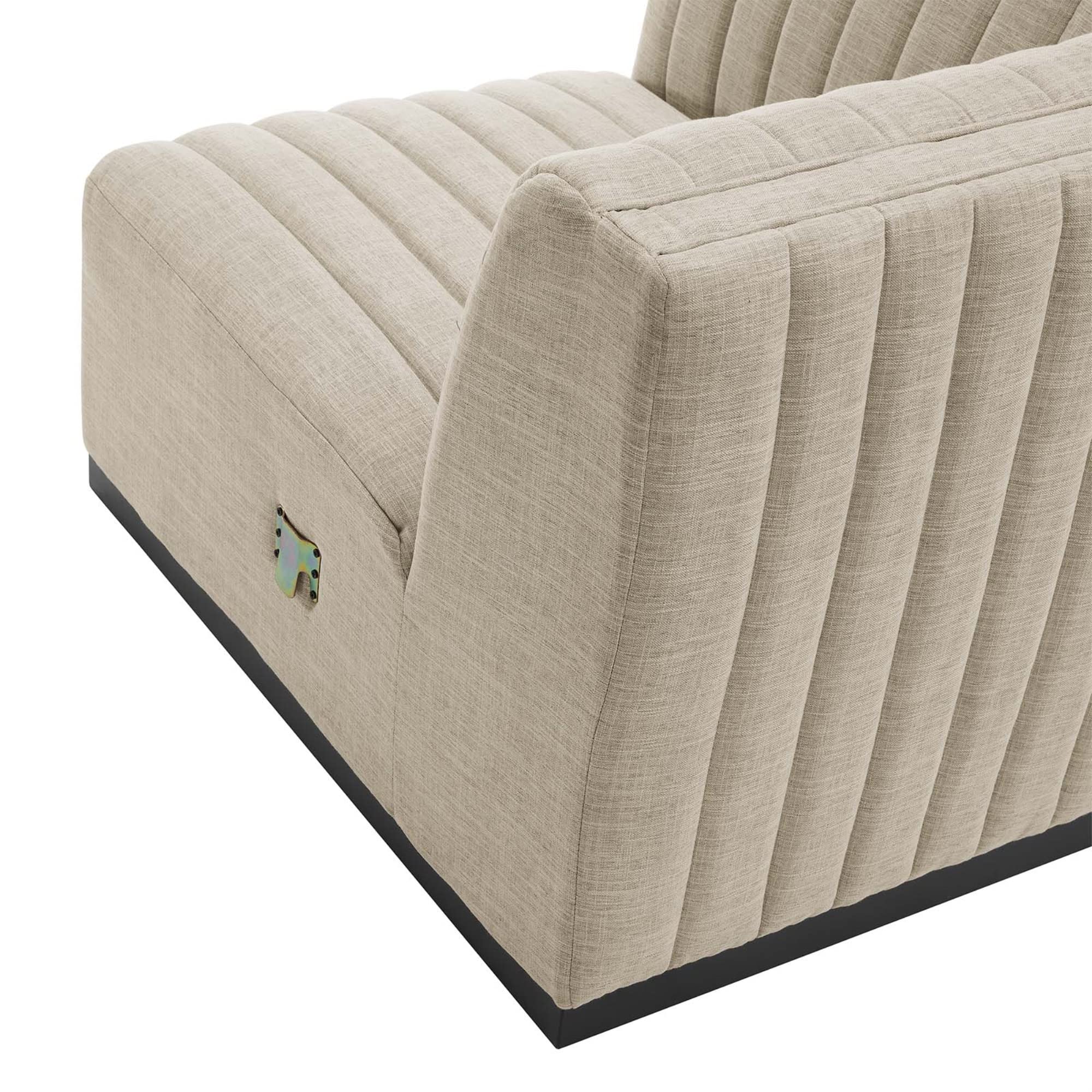 Modway Conjure Modern Channel Tufted Fabric Left Corner Chair In Beige