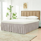 Biscaynebay Wrap Around Bed Skirts For Queen Beds 16' Drop, Camel Grey Adjustable Elastic Dust Ruffles Easy Fit Wrinkle Resistant Silky Luxurious Fabric Machine Washable