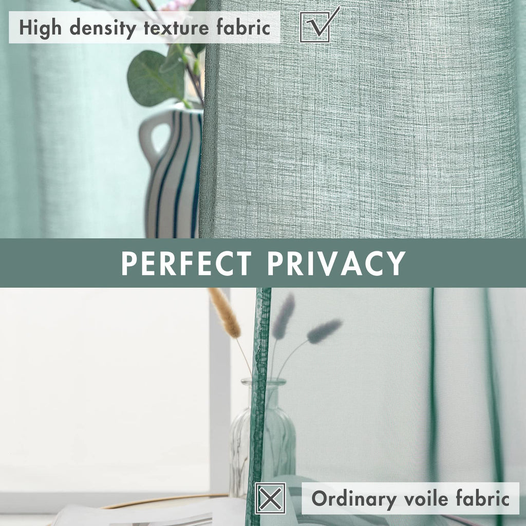 Miulee Teal Green Faux Linen Textured Curtains 2 Panels For Bedroom Living Room Thick Linen Look Light Filtering Privacy Semi Sh