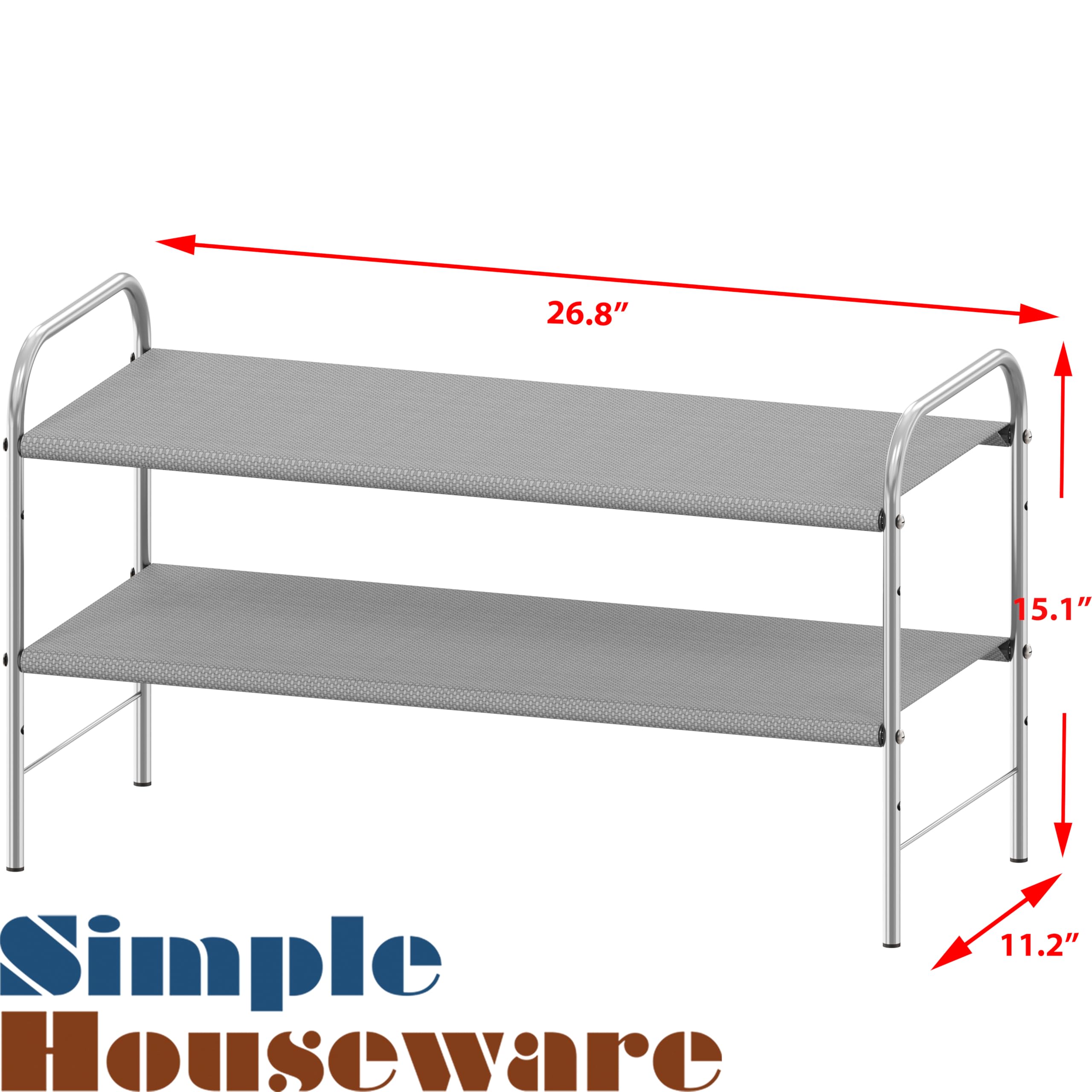Simple Houseware 2-Tier Shoe Rack Storage Organizer, Grey