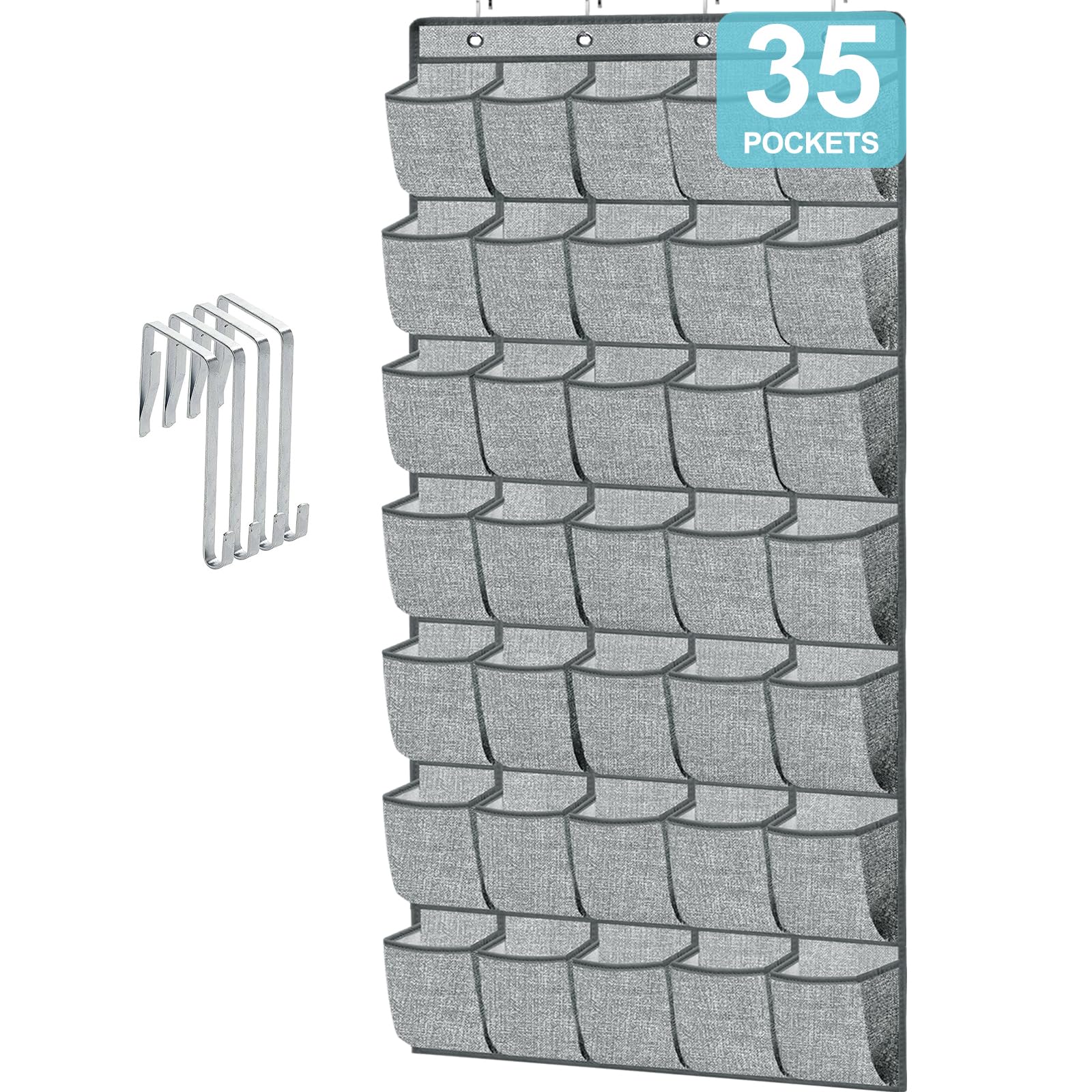 35 Pockets Over The Door Shoe Organizer, Hanging Door Shoe Rack For Closet, Large Shoe Storage Holder Zapateras Organizer For Shoes (Grey)