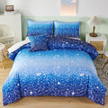 Rynghipy 6Pcs Gradient Aqua Blue Navy Ombre Comforter Sets With Sheets Pillowcases, Full Size Sparkle Glitter Design Comforter B