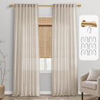 PANELSBURG Oatmeal Beige Linen Curtains 108 Inches Long 2 Panels Set,Light Filtering Back Tab Pleated Flax Semi Sheer Curtains 1