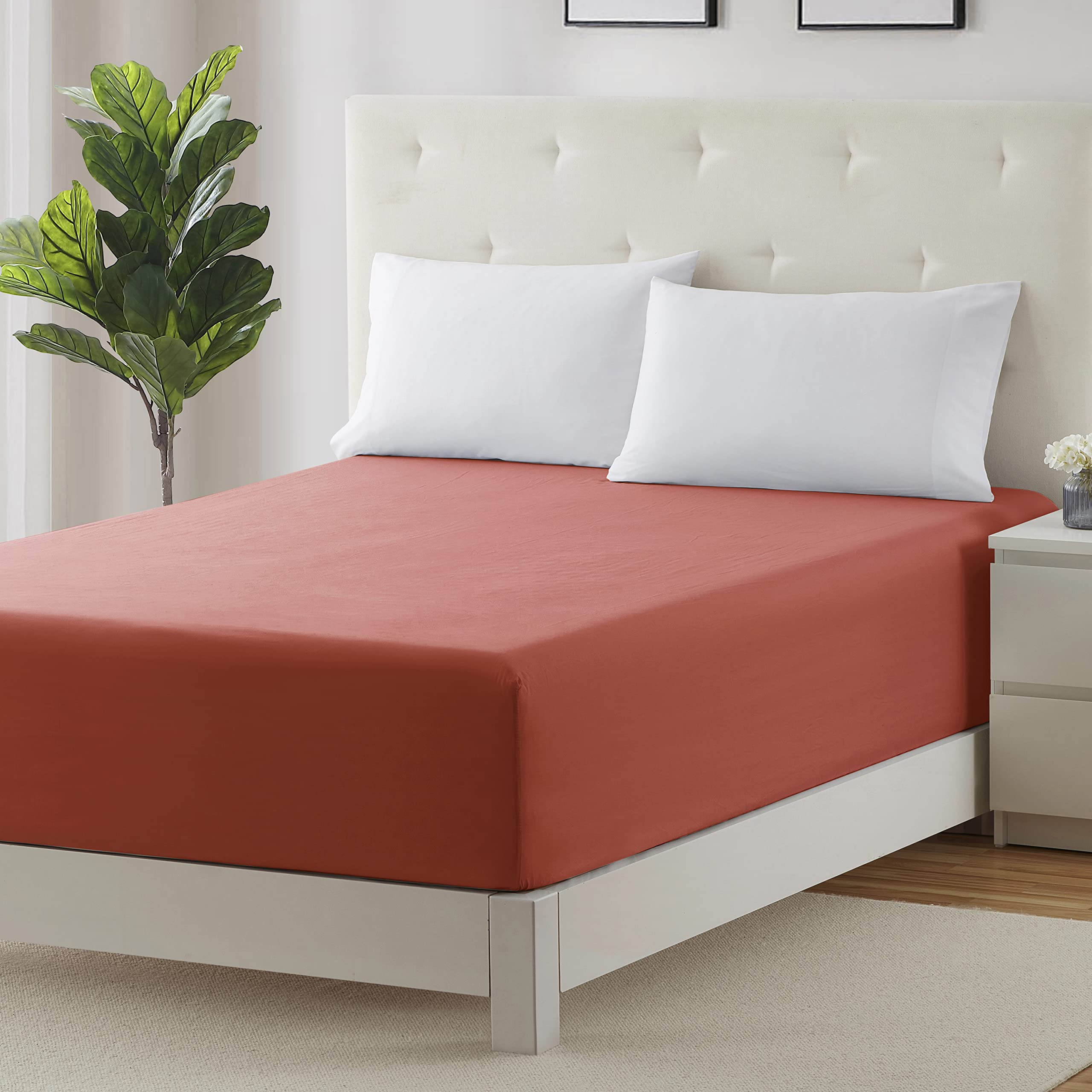 Clara Clark Fitted Sheet, Extra Deep Pocket Fits Deep Mattress, Luxury Soft Fitted Sheet Only, Queen - Extra Deep Orange