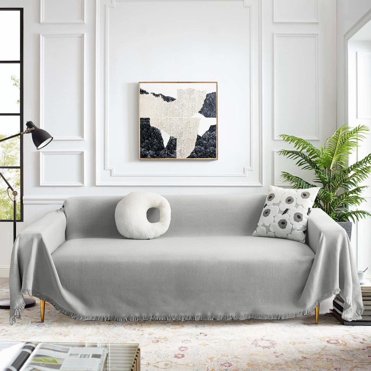 Meetsky Couch Cover Sectional L Shape Recliner Couch Cover Sofa Slipcover Washable Fabric Cotton Blend, Woven Texture Modern Sty