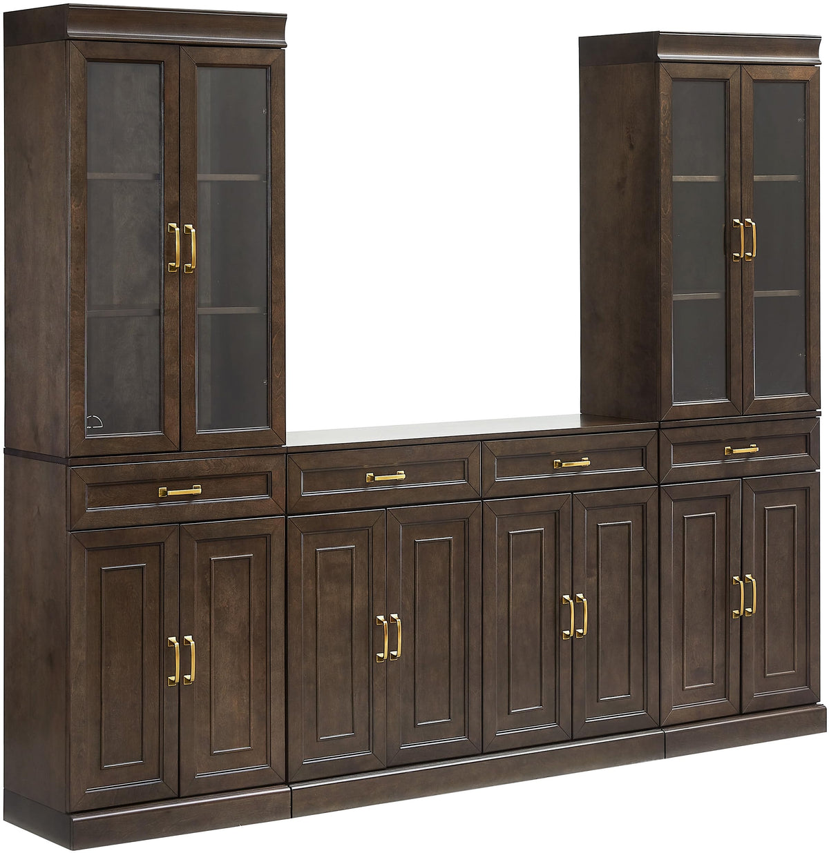 Crosley Furniture Stanton 3-Piece Sideboard Buffet Cabinet and Glass Door Kitchen Storage Pantry Set, Coffee