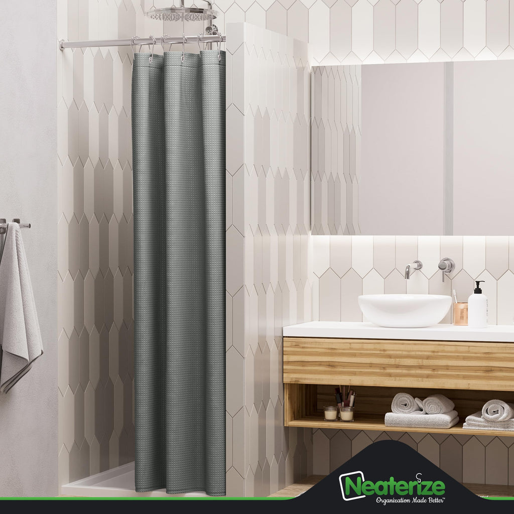 Neaterize Stall Shower Curtain Grey - Hotel Style Grey Shower Curtains For Bathroom With Waffle Design, 36X72 Inches - Fabric Sh