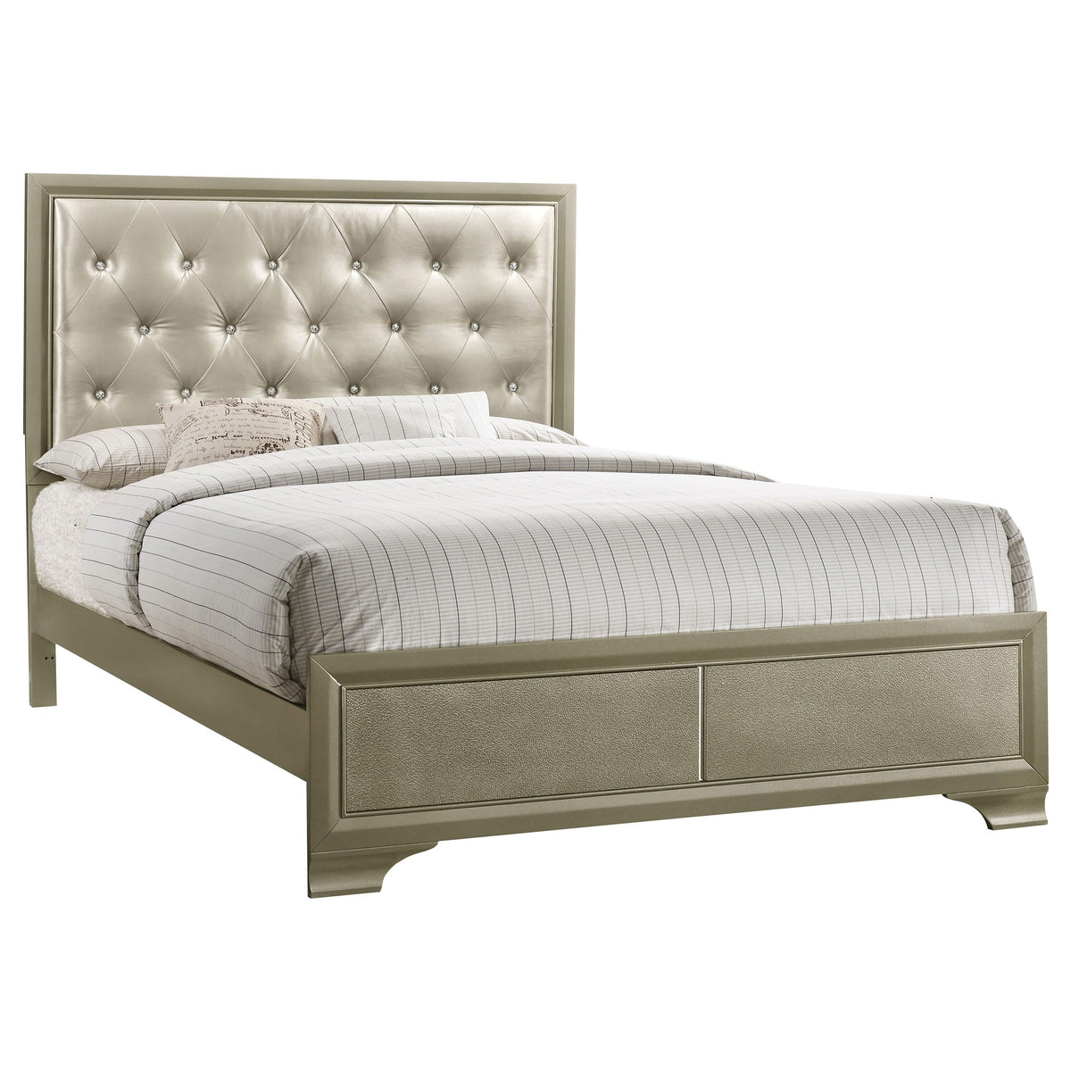 Coaster Home Furnishings Beaumont Modern Classic Leatherette Upholstered Eastern King Size Panel Bed Frame 60-inch Headboard Champagne 205291KE