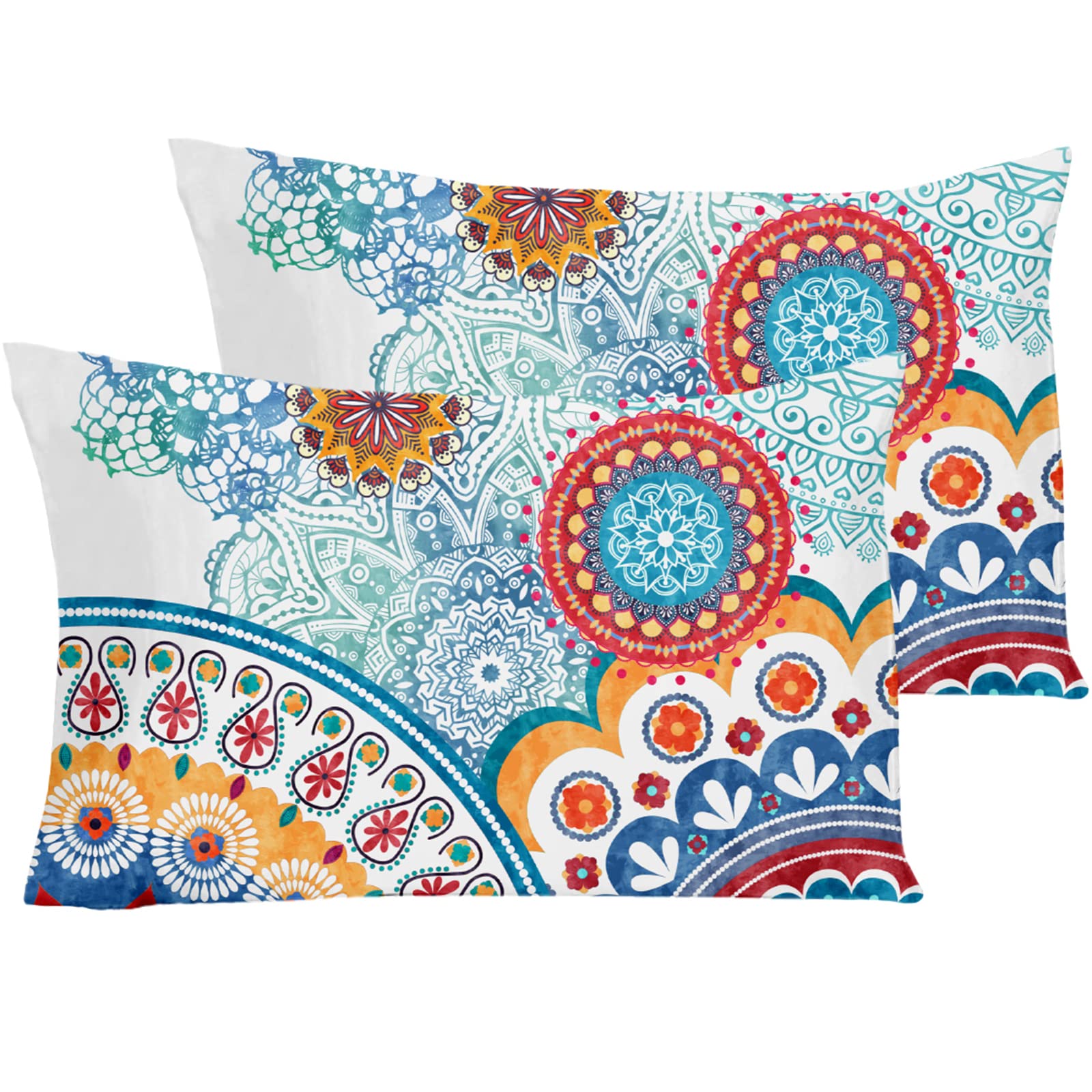 YIYEA Pillow Cases Queen Size Set of 2, Ultra Soft Double Brushed Microfiber Pillowcases Queen, Boho Bed Pillow Covers, Fade Res