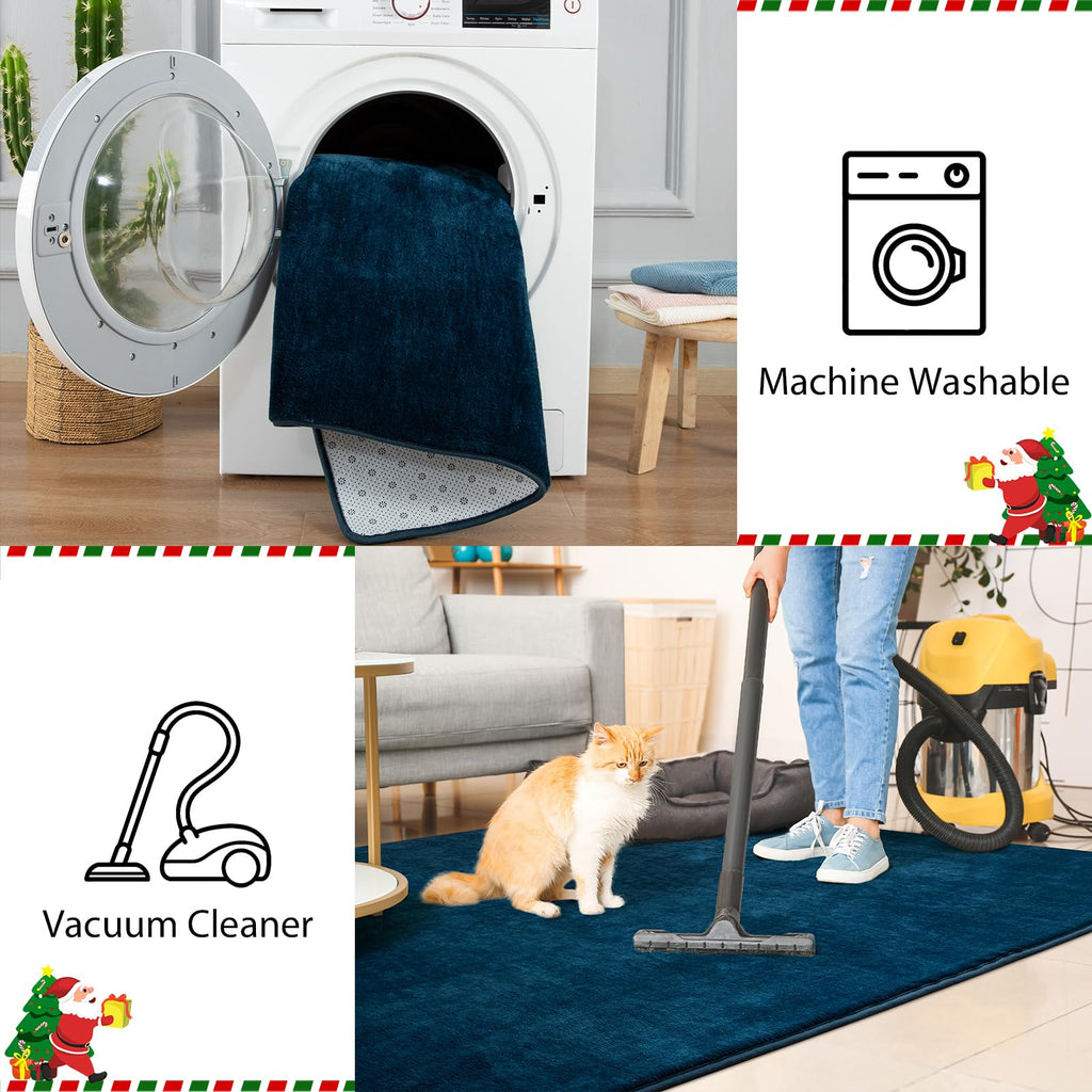 Przemy Washable Area Rug For Bedroom Living Room, 4X6 Feet Navy Blue Memory Foam Rugs, Super Soft Modern Indoor Carpet For Kids