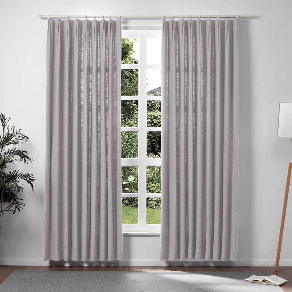 TWOPAGES Double Layer Lined Pinch Pleated Curtain Rock Grey Linen Blend Light Filtering Room Darkening Curtain for Kitchen, Wind