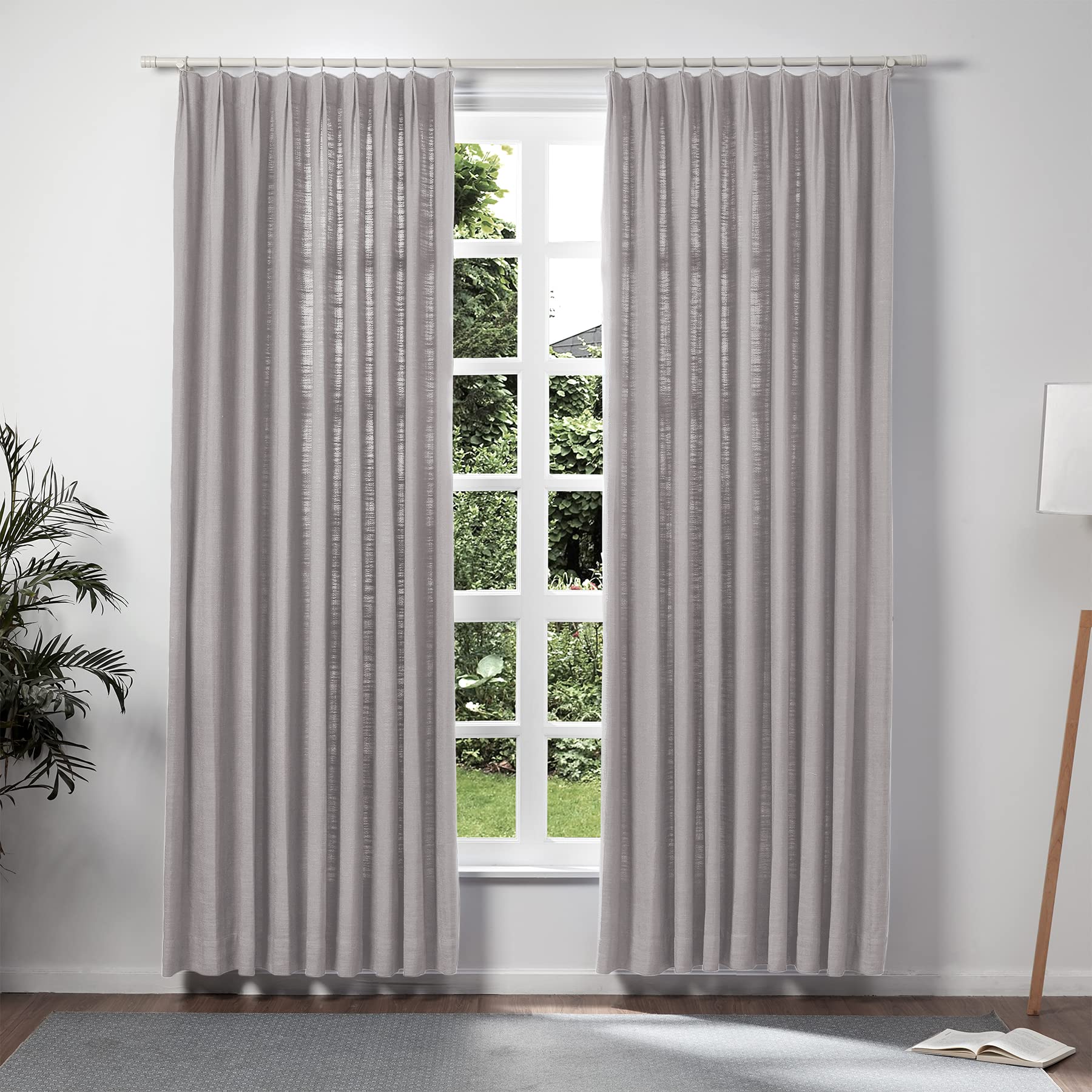 TWOPAGES Double Layer Lined Pinch Pleated Curtain Rock Grey Linen Blend Light Filtering Room Darkening Curtain for Kitchen, Wind