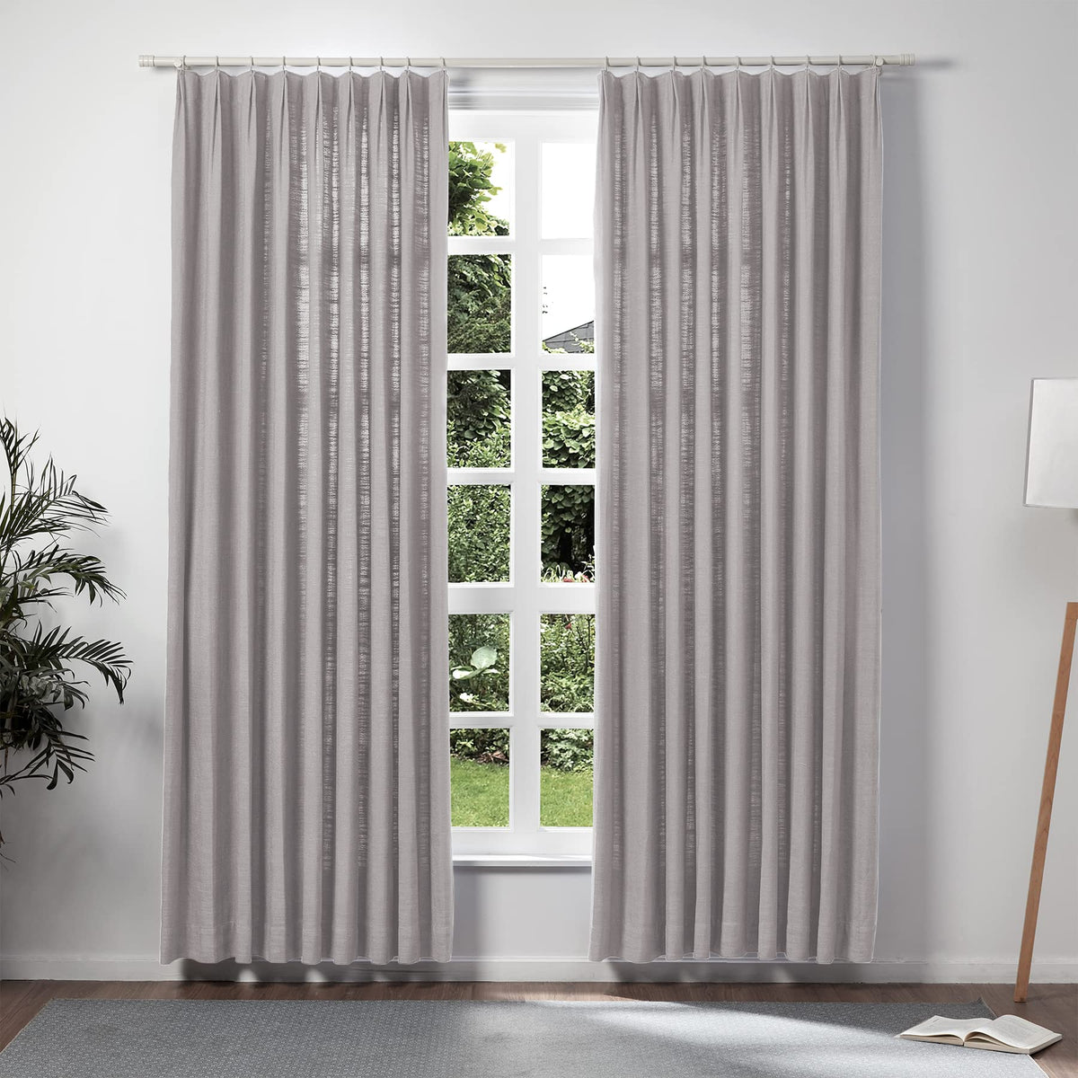 Twopages Double Layer Lined Curtain Rock Grey Linen Blend Light Filtering Pinch Pleat Curtain For Kitchen, Room Darkening Window