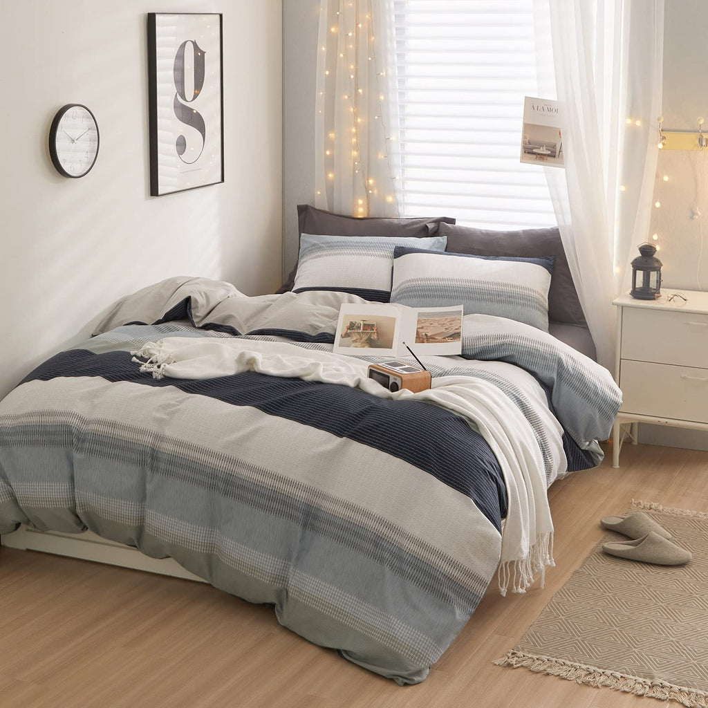 Cotton Twin Xl Duvet Cover Gray Blue White Stripe Duvet Cover Modern Geometric Stripe Bedding Sets For Men Boy Teen Simple Style
