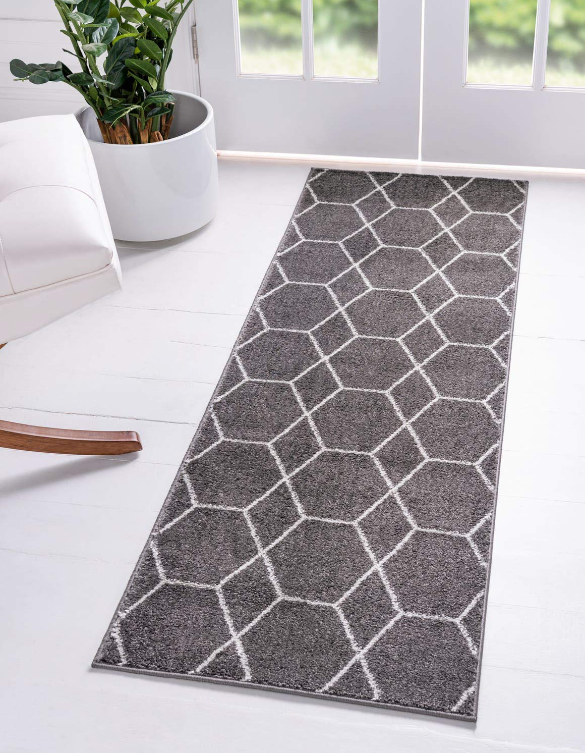 Unique Loom Trellis Frieze Collection Area Rug - Geometric (2 x 6 1 Runner Dark Gray/Ivory)