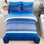 Kakijumn 7 Piece Bed In A Bag Stripe Comforter Set Full Size, White And Blue Patchwork Striped Comforter And Sheet Set, All Seas