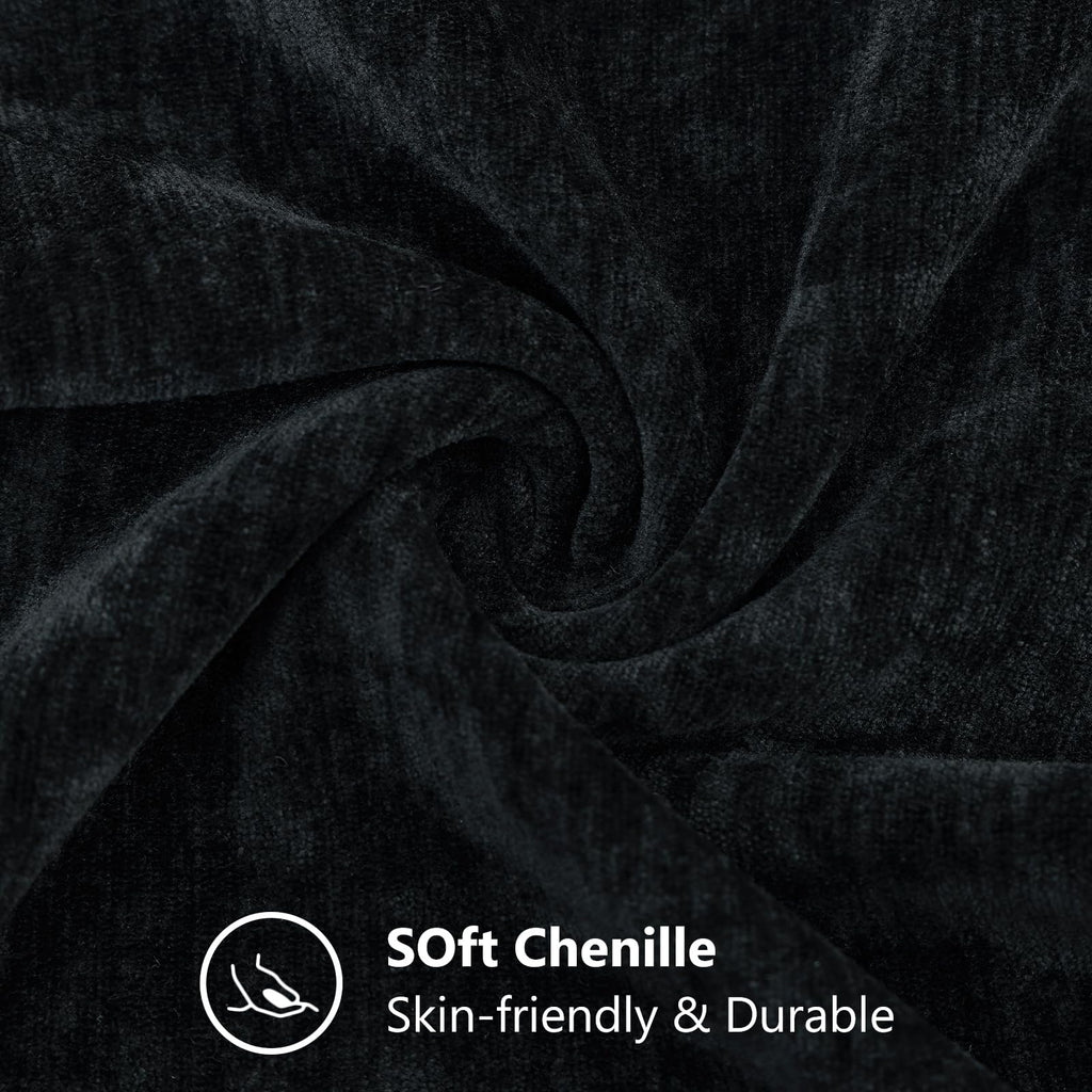 Decoruhome Couch Throw Pillow Covers 18X18 Set Of 2, Decorative Soft Chenille Solid Dyed Pillow Covers For Sofa Bed Living Room, Black