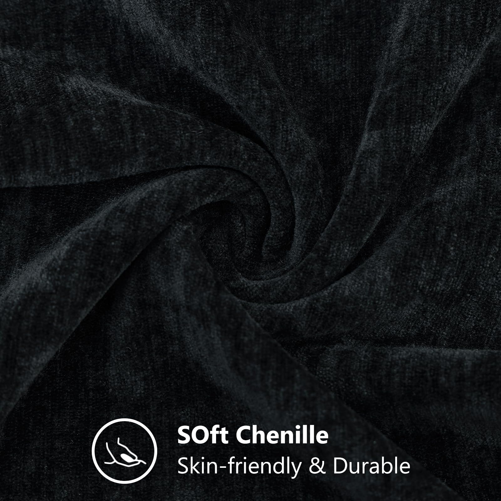 Decoruhome Couch Throw Pillow Covers 18X18 Set Of 2, Decorative Soft Chenille Solid Dyed Pillow Covers For Sofa Bed Living Room, Black
