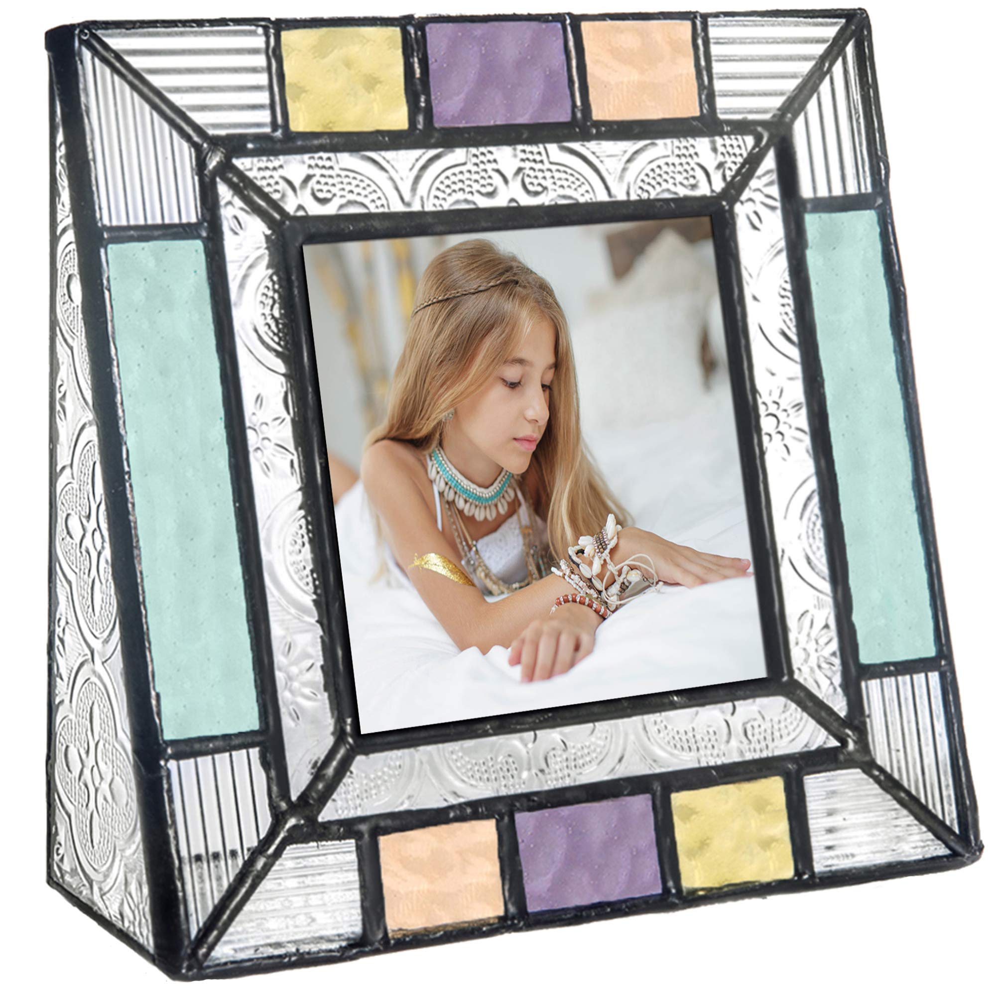 Square Picture Frames Colorful Glass 3x3 Photo Frame Table Top Blue Peach Purple Turquoise Home Decor Family Baby Gift J Devlin 