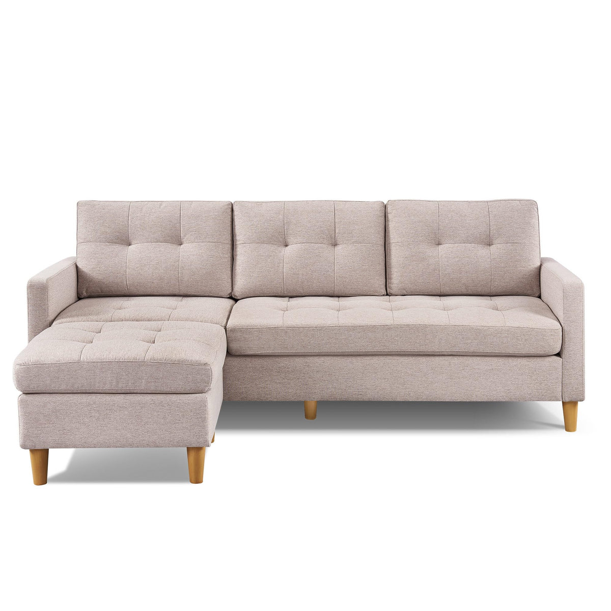 American Furniture Classics Beige Two Piece Upholstered Tufted L Shaped Sectional with Ottoman, 87&quot; x 60&quot; x 35&quot;