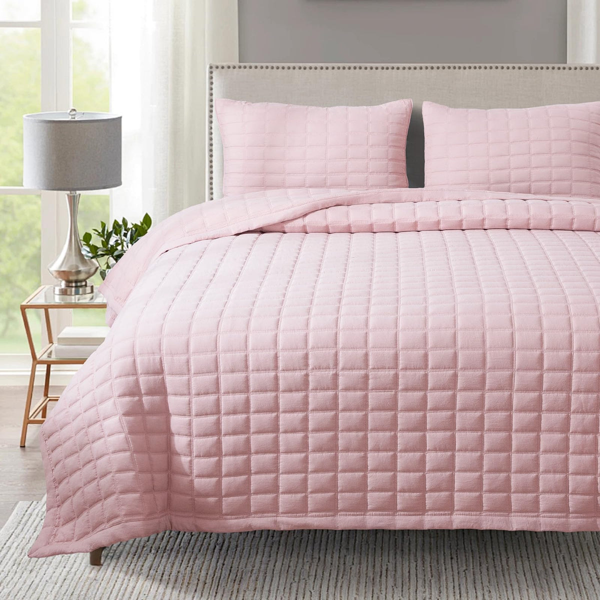 Kasentex Quilt-Bedding-Coverlet-Blanket-Set, Machine Washable, Ultra Soft, Lightweight, Stone-Washed, Detailed Stitching - Solid