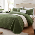 Leaonme Oversized California King Size Quilt Set, Lightweight Olive Green Bedspread-118''X106'', Soft Summer Quilt Bedding Sets