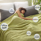 Phf Ultra Soft Waffle Weave Blanket King Size 104'X 90'- Washed Lightweight Breathable Cozy Woven Blanket For Bed - Aesthetic Decor For Couch Bedding Sofa Home Car - Olive Green