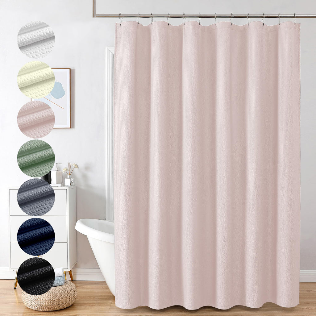 Ovzme Berry Pink Shower Curtain, Embossed Textured Fabric Shower Curtain For Bathroom - Soft Cloth & Hotel Spa Luxury, Water Rep