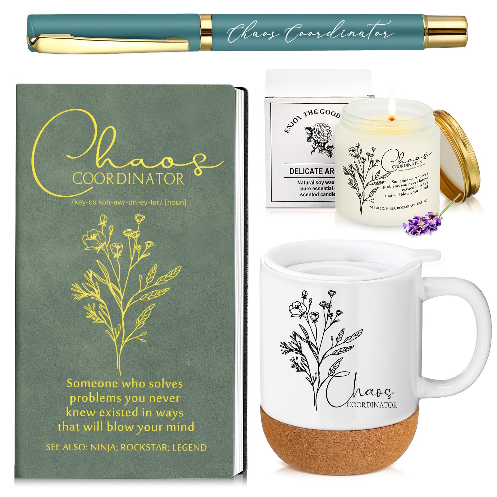 Sayglossy 4 Pcs Chaos Coordinator Appreciation Gifts Set for Nurse Practitioner Christmas Employee Coworker Notebook Coffee Mug 