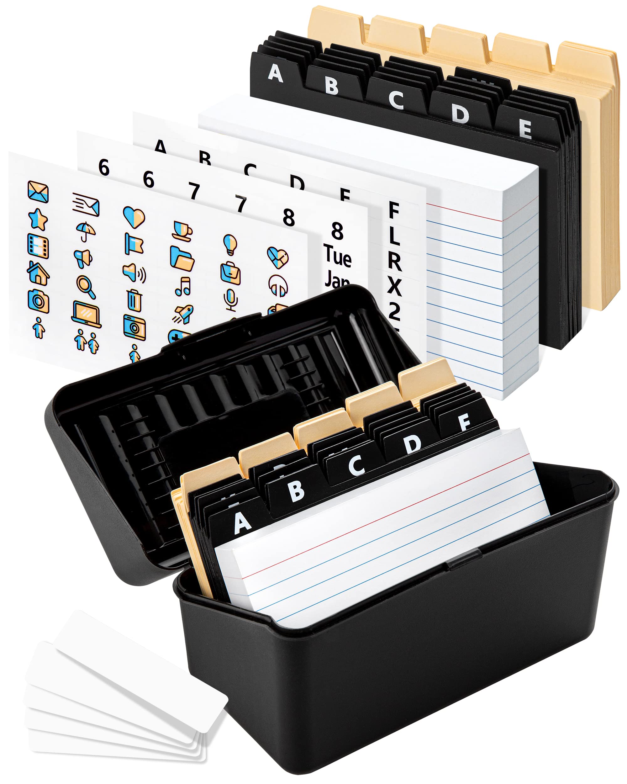 Offilicious Index Card Holder 3X5 Set - Heavy-Duty Index Card Recipe Box With Dividers - 100 Ruled Index Cards 3X5, 25 Manila Di