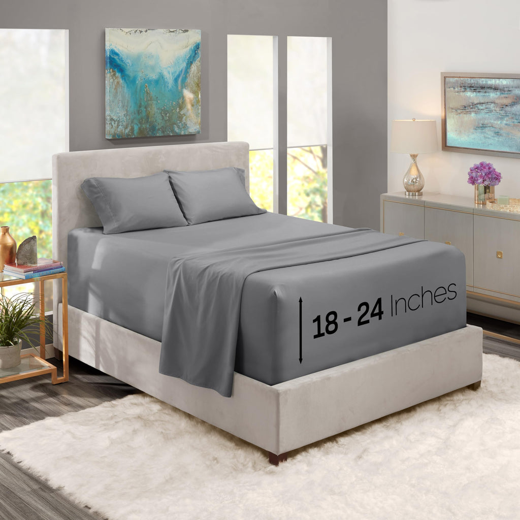 Nestl Extra Deep Pocket Sheets - Fits Mattress 18-24 Inches Deep, Extra Deep Pocket Twin Sheets Sets, 3 Piece Twin Size Sheets, Twin Sheets Deep Pocket, Grey Sheets