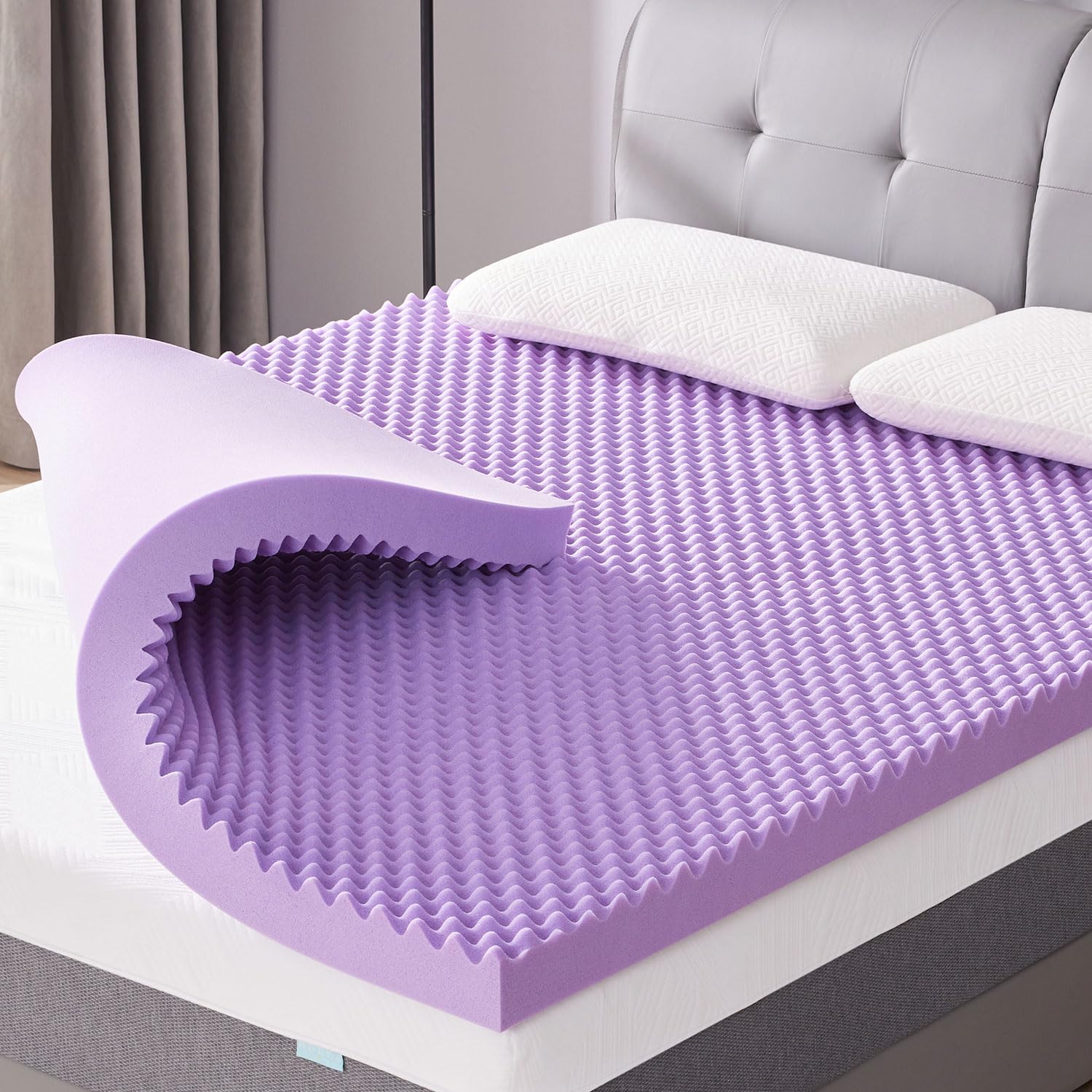 Sinweek 3 Inch Egg Crate Memory Foam Mattress Topper King Size, Soft Mattress Pad For Back Pain Relief, Bed Topper, Certipur-Us