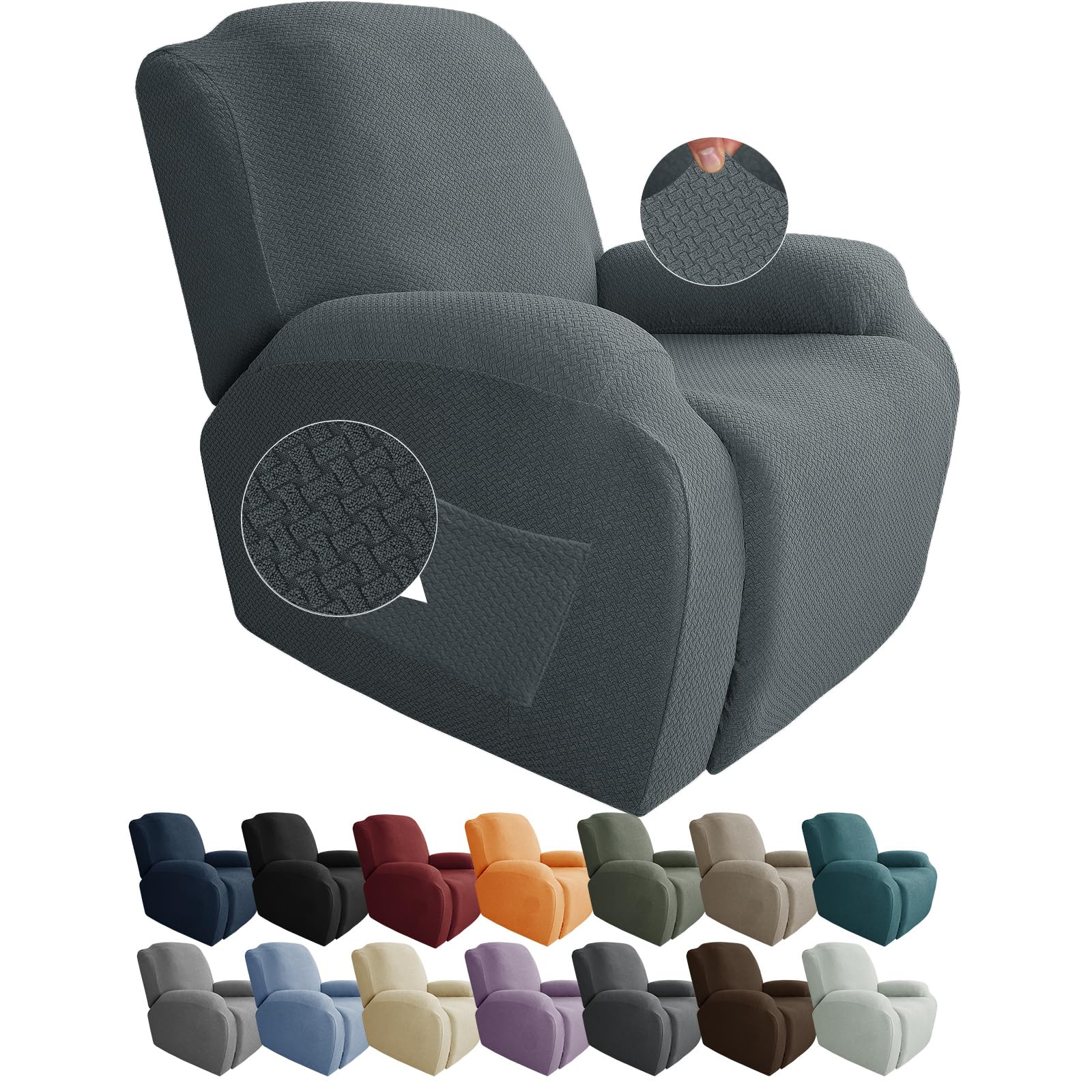 Jiviner Oversized Recliner Chair Covers 4 Piece Stretch Lazy Boy Recliner Sofa Slipcover Jacquard Large Recliner Covers With Elastic Bottom Soft Furniture Protector (Xl Recliner,Light Gray)