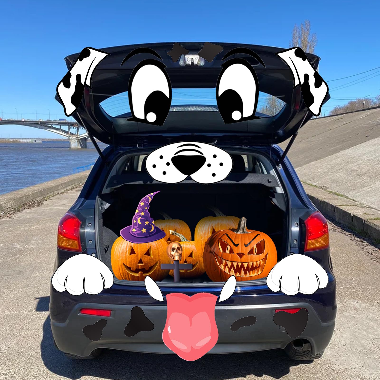 Poilkmni Trunk Or Treat Car Decorations Kit, Halloween Dalmatians Dog Decorations For Car & Suv, Outside Garage Archway Door Hau