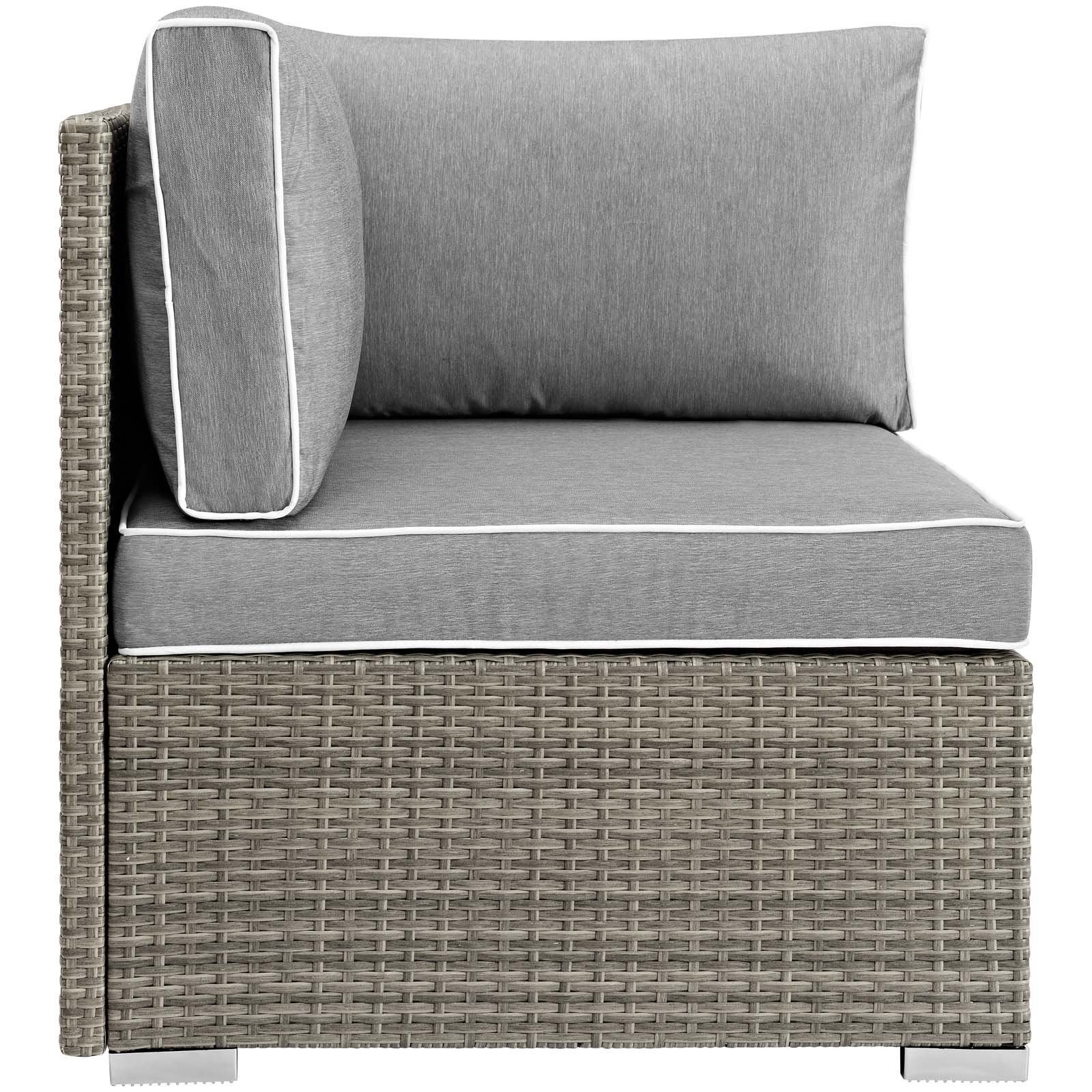 Modway Repose Wicker Rattan Outdoor Patio Corner Sectional Sofa Chair With Cushions In Light Gray Gray