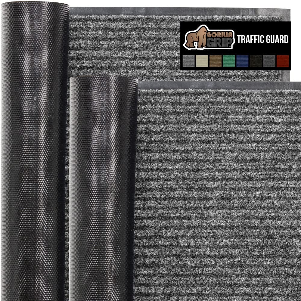 Gorilla Grip Waterproof Heavy Duty Traffic Guard Doormat, 2 Pack, Stain And Fade Resistant, Durable Rubber, Low Profile Door Mat, Shoe Scraper, Welcome Mats, 35X23, Gray