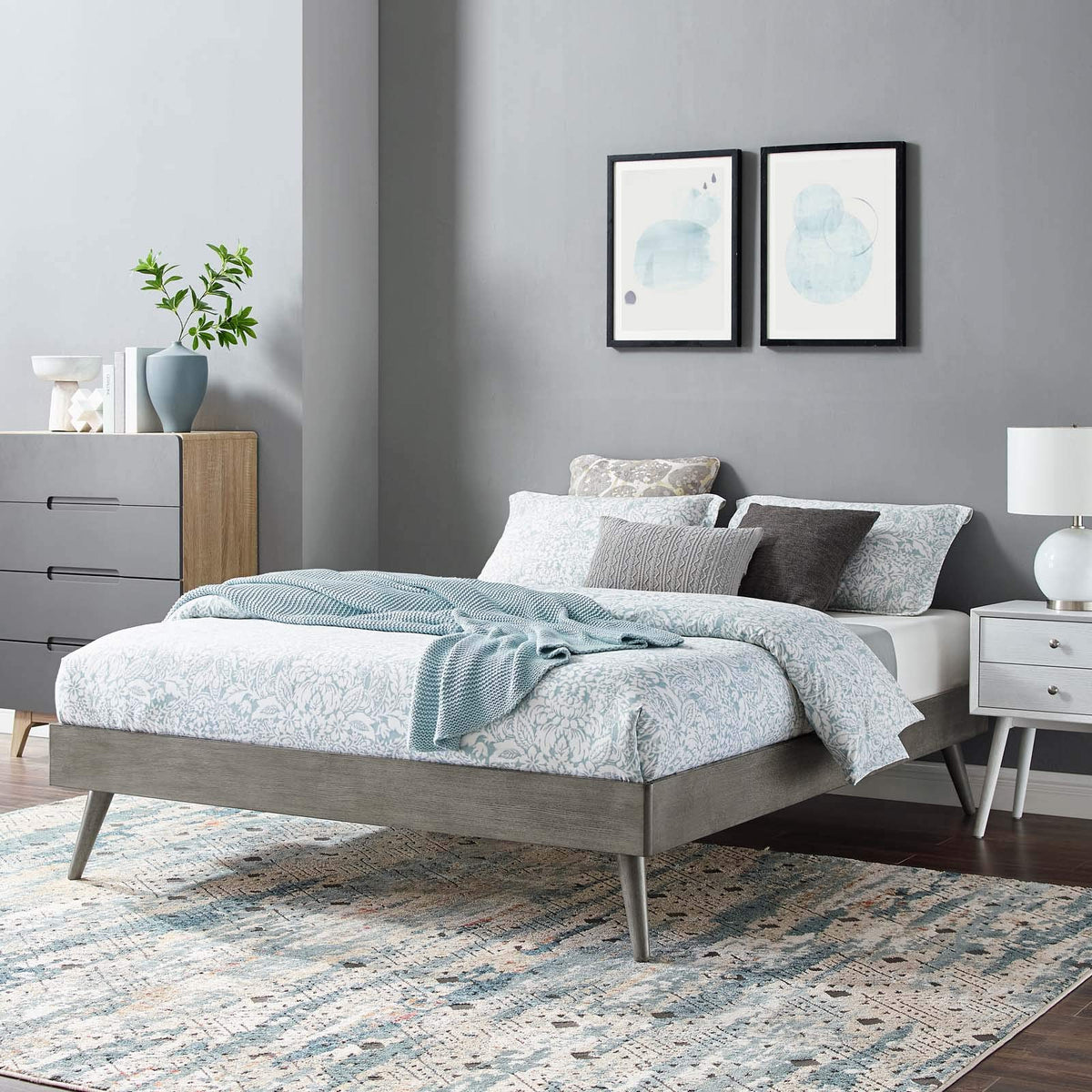 Margo Twin Wood Platform Bed Frame in Gray