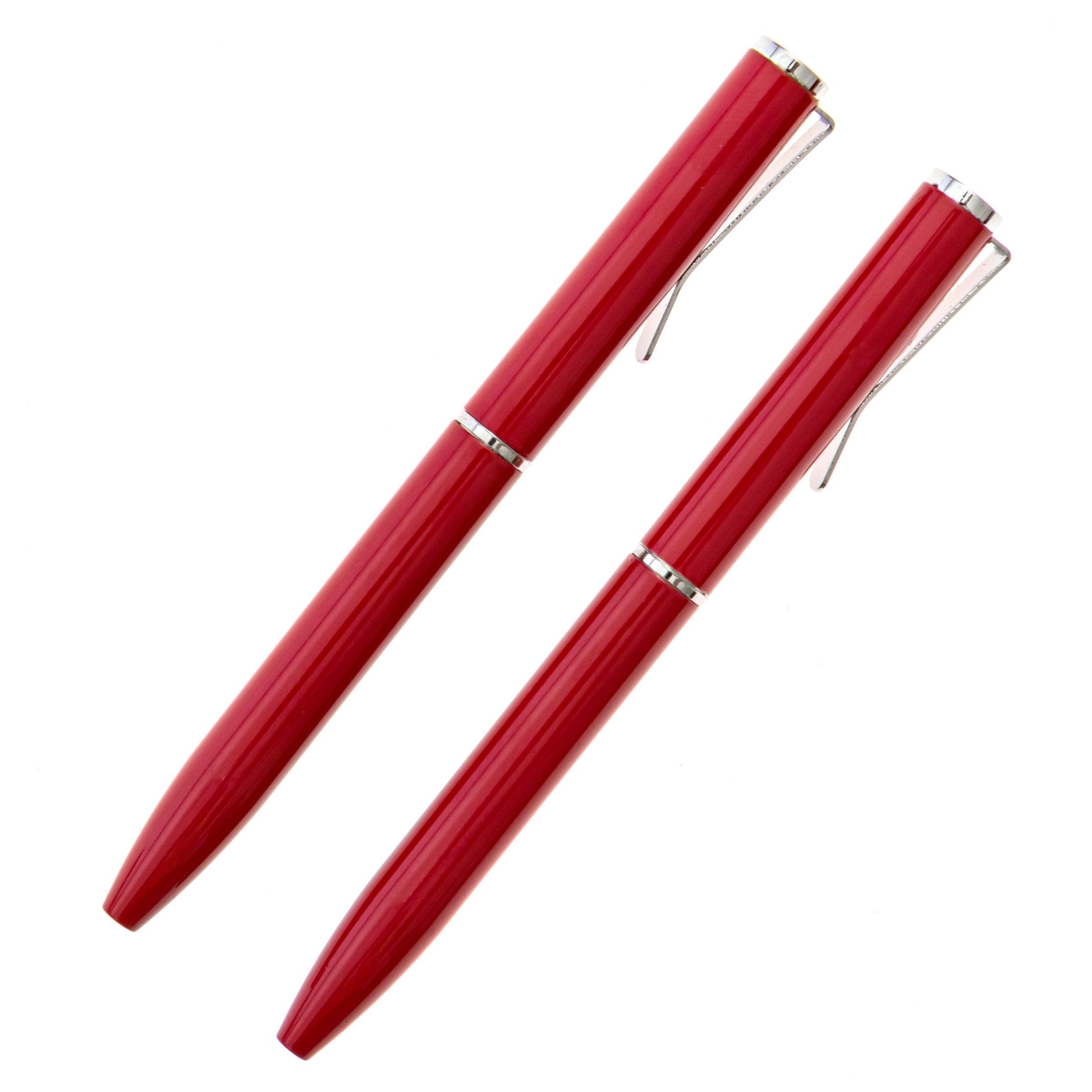 Narwhalco Set Of 2 Red Small Pens (3.35') With Black Ink For Pocket, Wallet, Planner, Purse Or Passport