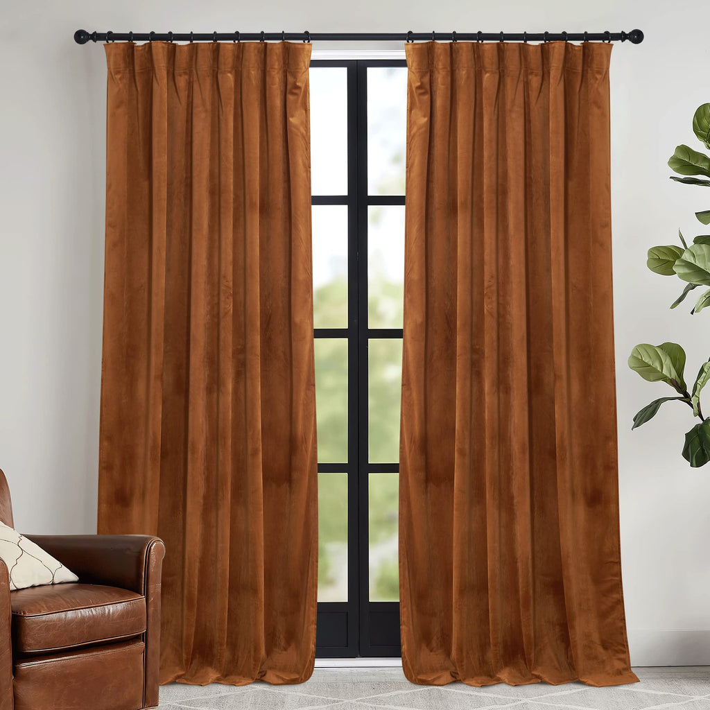 Ryb Home Velvet Curtains 96 Inch, Room Darkening Window Curtains For Living Room Thermal Insulated Privacy Backdrop With Back Tab Loop For Bedroom, Golden Oak, W52 X L96 Inch, 2 Panels