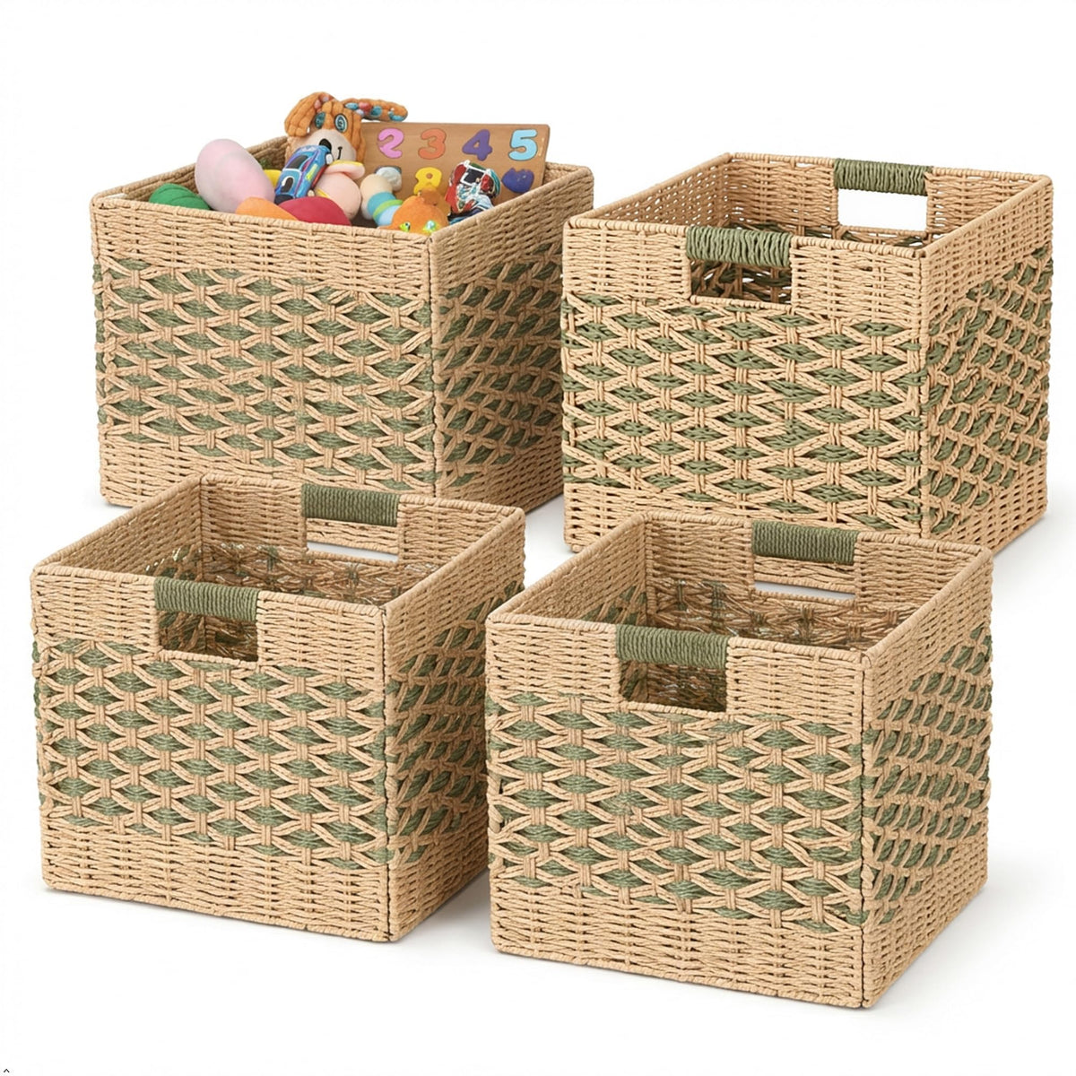 PhyBliss 12x12 Cube Storage Bins, Paper Rope Baskets for Shelves, 4 Pack