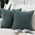 Madizz Pack Of 2 Boho Corduroy Striped Throw Pillow Covers 20X20 Inch Dark Green Soft Decorative Cushion Cover For Bedroom Sofa