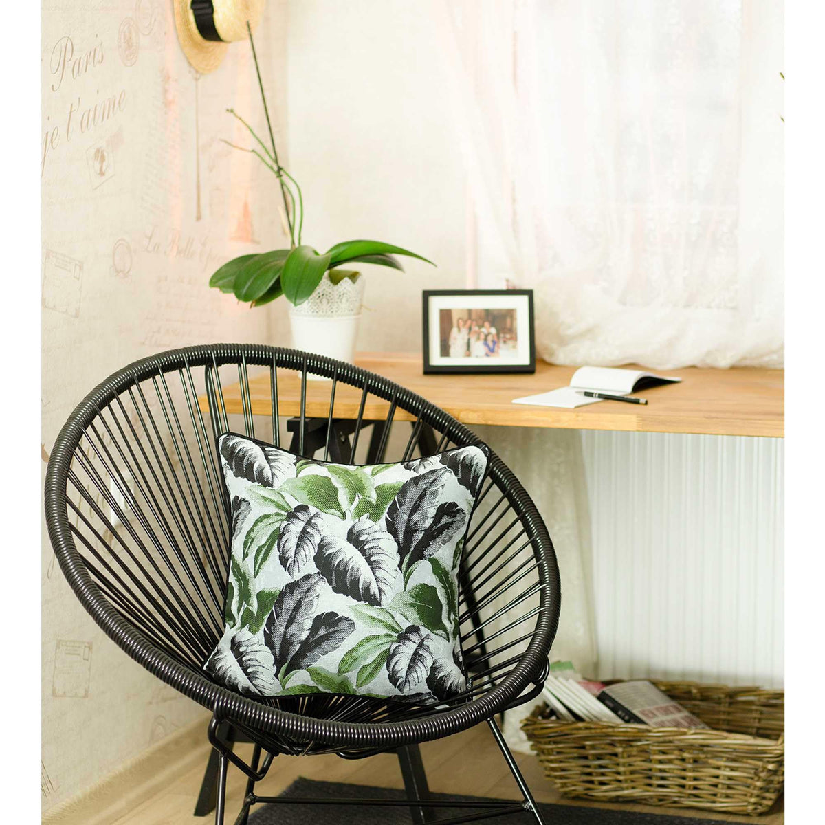 Home Root Pillows 17'X 17' Jacquard Tropical Summer Leaf Decorative Throw Pillow Cover